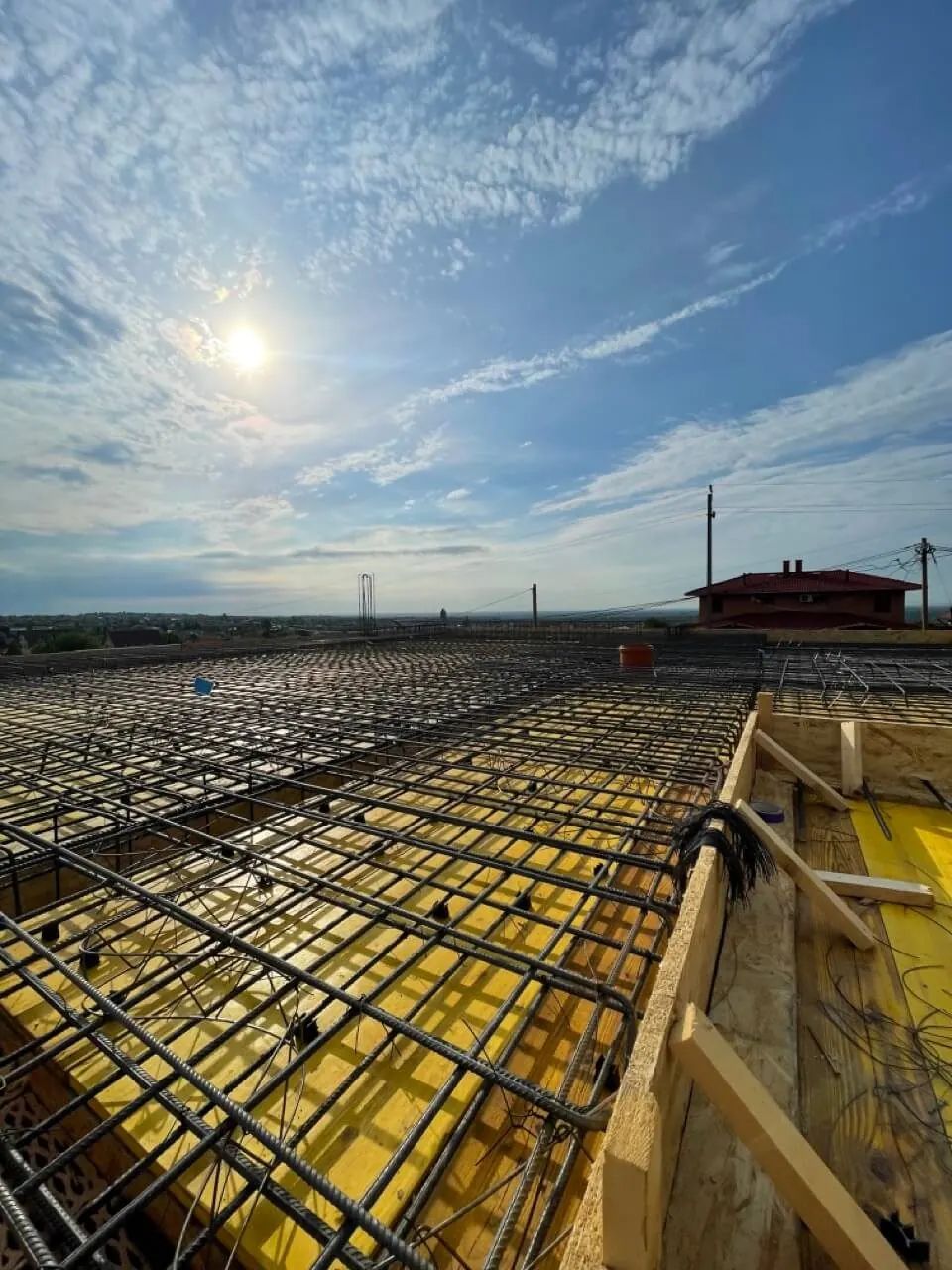 Steel reinforcement of a floor slab on a building site in the Budapest commuter belt